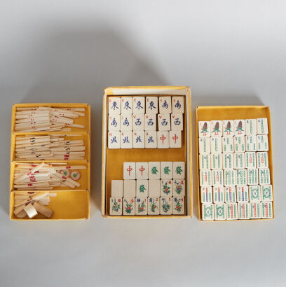 A Set of Carved Chinese Bone Mahjong (comes with chips)