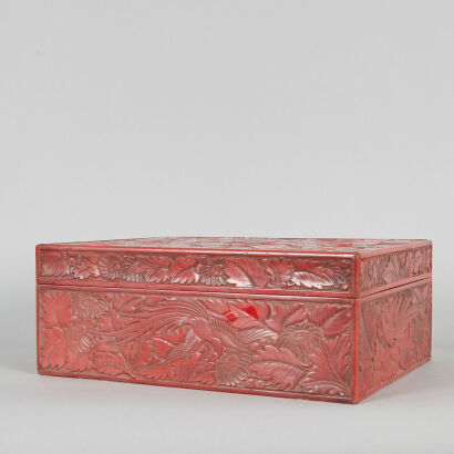 A Chinese Ming-Dynasty Red Lacquered 'Flower and Bird' Rectangular Lidded Box (Da Ming Jiajing Nian Zhi Mark)