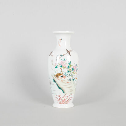 A Chinese Mid to Early 20th Century Famille Rose 'Flower and Duck' Vase (Da Qing Guangxu Nian Zhi Mark)