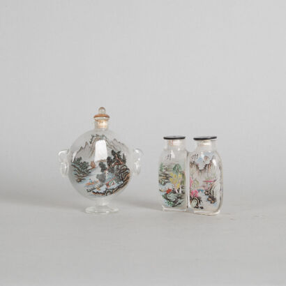 Two Chinese Inside-painted 'Figural and Landscape' Glass Snuff Bottles