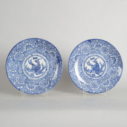 Two Japanese Meiji Period Blue and White 'Fish' Dishes