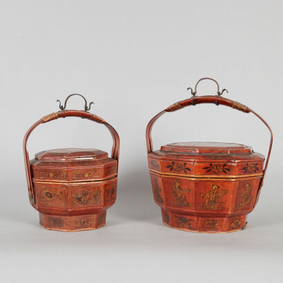 A Chinese Qing-Dynasty Gilt Octagonal Basket & A Gilt 'Figural' Lobed Basket