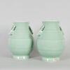 A Pair of Chinese Late Qing-Dynasty to Early Republic Period Celadon-Glazed Handled Vases