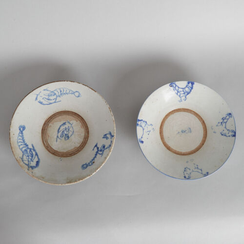 A Chinese Ming-Dynasty Blue and White 'Shrimp' Dish & A &lsquo;Chicken&rsquo; Dish