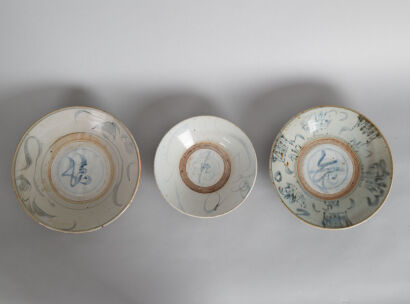 A Group of Three Chinese Ming-Dynasty Blue and White ‘Fu' Dishes