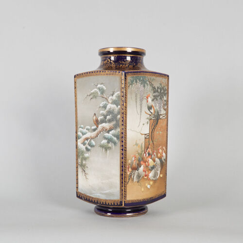 A Japanese Early 20th Century Satsuma 'Flower and Bird' Rectangular Vase (Jinguangshan Zao Mark)