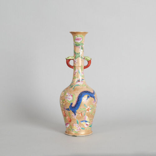 A Chinese 18th Century (Qianlong Period) Export Famille Rose Gilt Two-Handled Vase