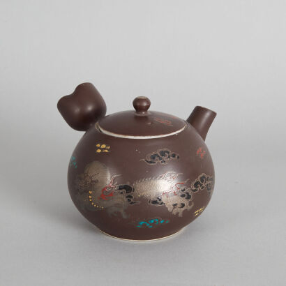 A Japanese 19th Century Kutani-yaki Russet-Glazed 'Dragon' Teapot