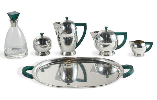 A Chic Art Deco Style Six-Piece Coffee Set 