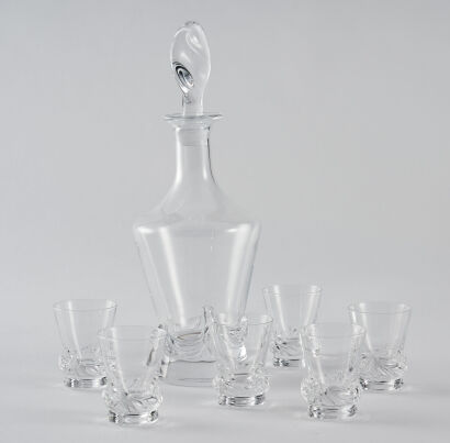 A Daum Decanter and Six Shot Glasses