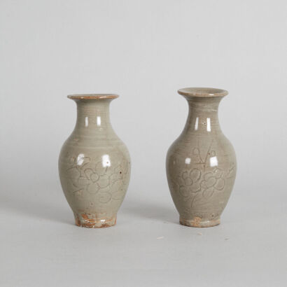 A Pair of Chinese Song Dynasty Yue Celadon Vases