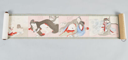 A Japanese Meiji Period Painting Scroll of Shunga