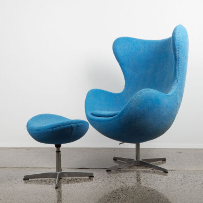 A Chair and Footstool in the Style of Arne Jacobsen's Egg Chair