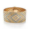 French Retro, 18ct Gold Honeycomb Geometric Strap-Bracelet, circa 1940's