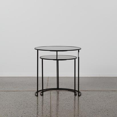 A Pair Of Round Nesting Black Metal Framed Side Tables