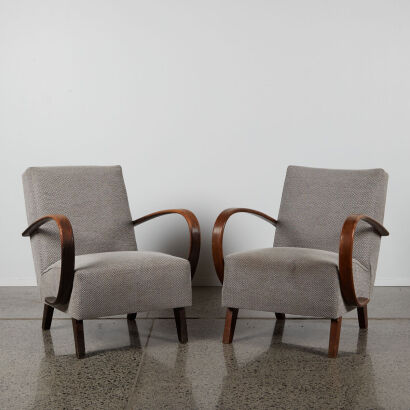 A Pair Of Rare Bentwood Type C Armrest Armchairs Designed By Jindřich Halabala