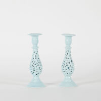 A Pair of Decorative Duck Egg Blue Candle Holders