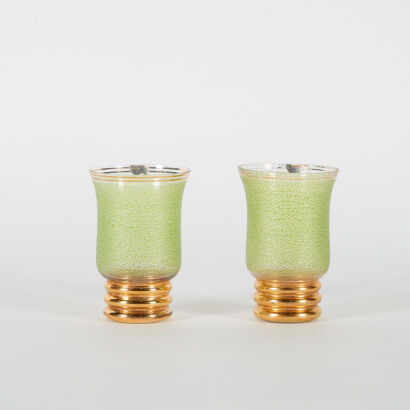 A Pair Of Green And Gold Laeken Half Crystal Glasses