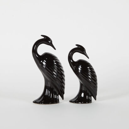 A Pair of Decorative Black Ceramic Herons