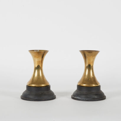 A Pair of Heavy Brass Vases in Stands