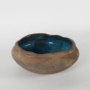 A Fantastic Large Ceramic Bowl With A Blue Glaze Interior