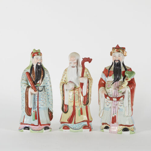 A Group of Three Chinese 20th Century Famille Rose 'Scholars' Figures