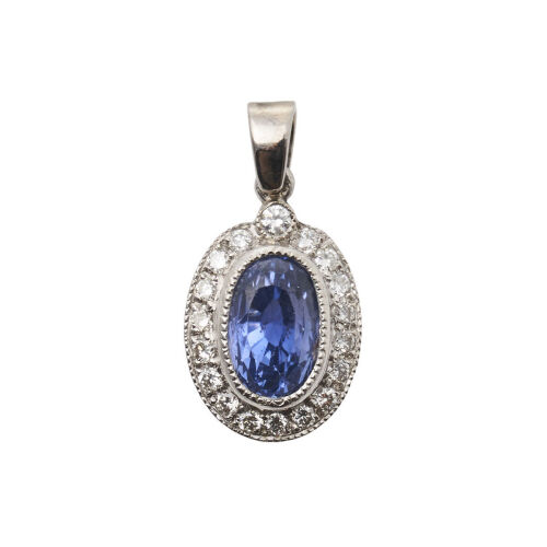18ct White Gold Sapphire and Diamond Pendant