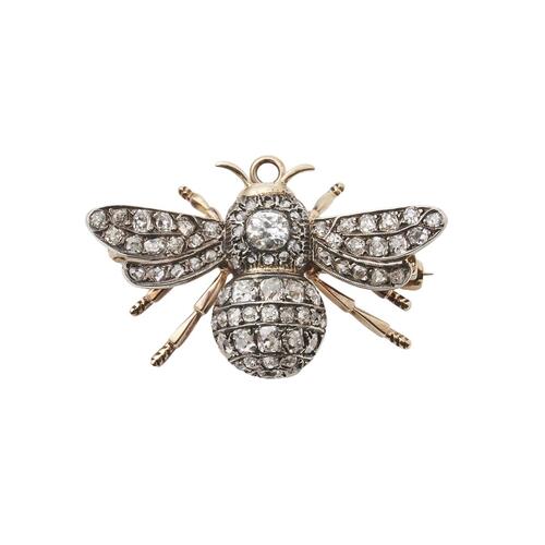 Bee Diamond Brooch in 14ct Yellow Gold and Silver