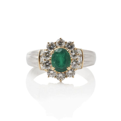 18ct White Gold Emerald and Diamond Ring