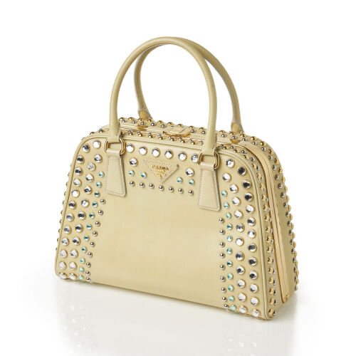 Prada Saffiano Crystal Embellished Pyramid Frame Bag