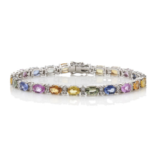 18ct White Gold Multi-colour Sapphire and Diamond Bracelet