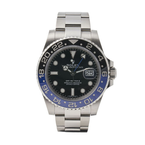 Stainless Steel Rolex Blue and Black GMT Wristwatch