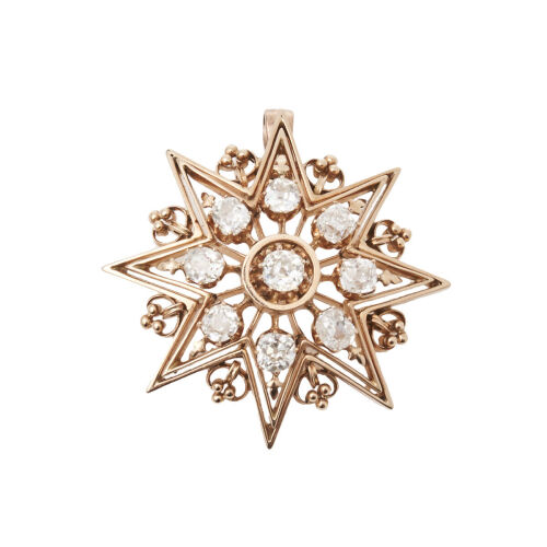 14ct Rose Gold, Star Pendant with Antique cut Diamonds