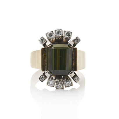 Vintage Tourmaline and Diamond ring in 18ct Yellow Gold