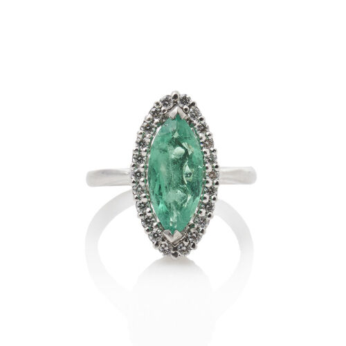 Modern Marquise Emerald Cluster Ring in Platinum