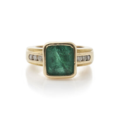 18ct Yellow Gold, Emerald and Diamond Ring