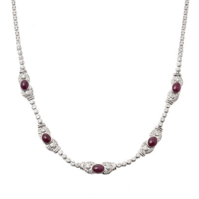 Italian Terrigold Ruby & Diamond necklet in 14ct White Gold