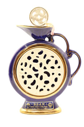 (1) Jim Beam Bourbon Whisky Blue & White Porcelain Decanter, 80Proof, 150 months, 750ml