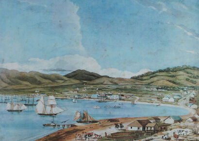 AFTER CHARLES HEAPHY Lambton Harbour and Wellington, April 1814