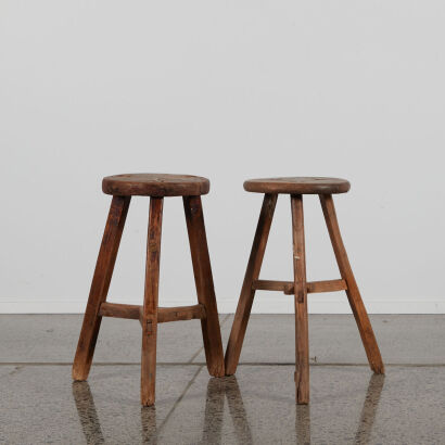 A Pair Of Vintage Elm Oriental Stools