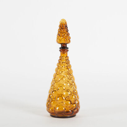 An Amber Bubble Glass Genie Bottle Decanter