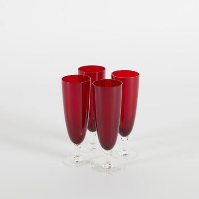 A Set Of Four Ruby Red Vintage Champagne Glasses