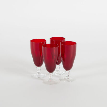 A Set Of Four Ruby Red Vintage Champagne/Wine Glasses