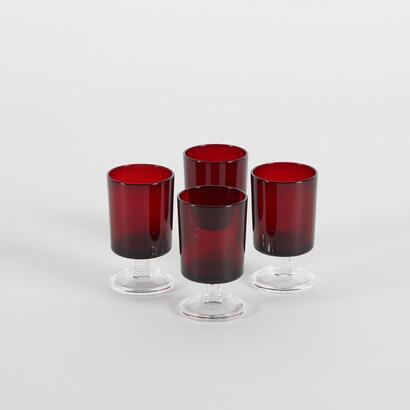 A Set Of Four Ruby Red Luminarc Glasses