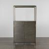 An Industrial Metal Cabinet With Glass Shelving