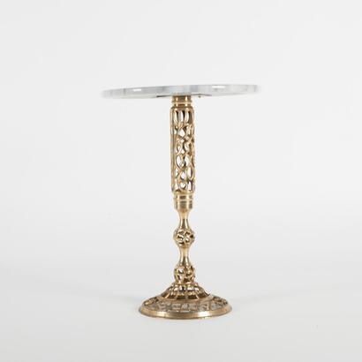 An Ornate Brass Filigree Side Table With Marble Top