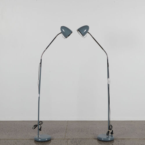 A Gooseneck Floor Standing Lamp In Grey And Chrome