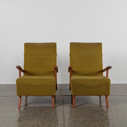 A Pair of Green Boucle Mid Century Atomic Armchairs