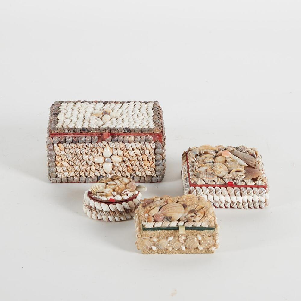 A Collection Of Four Handmade Vintage Shell Boxes