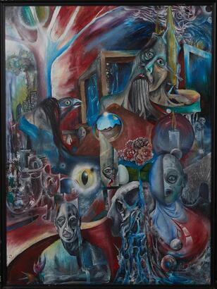 A Surrealist Acrylic On Board Painting